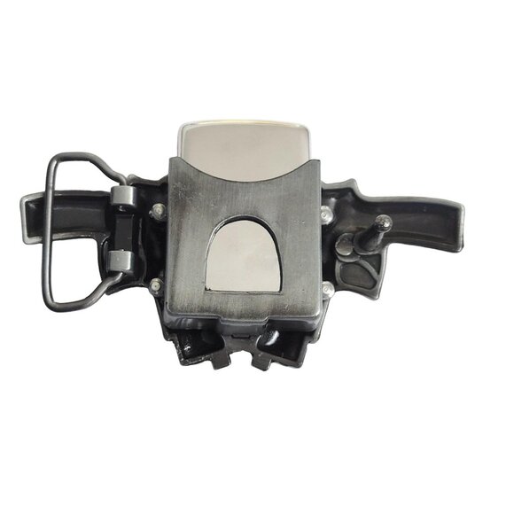 Dual Guns Vintage Silver Metal Lighter Belt Buckle - Free Engraving On Lighter - Picture 5 of 10